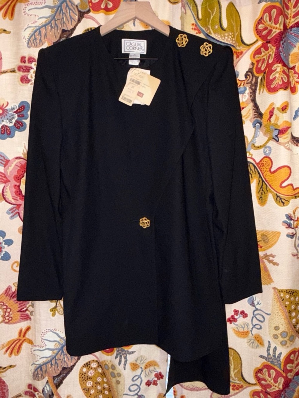 Vintage Casual Corner Black Blazer with Gold Accent Buttons